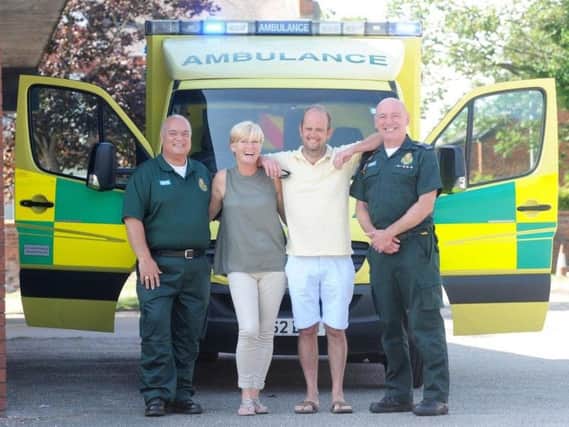 Emergency medical dispatcher Frank Cerra, Rachel and Robert Marsden and paramedic Geoff Hamriding