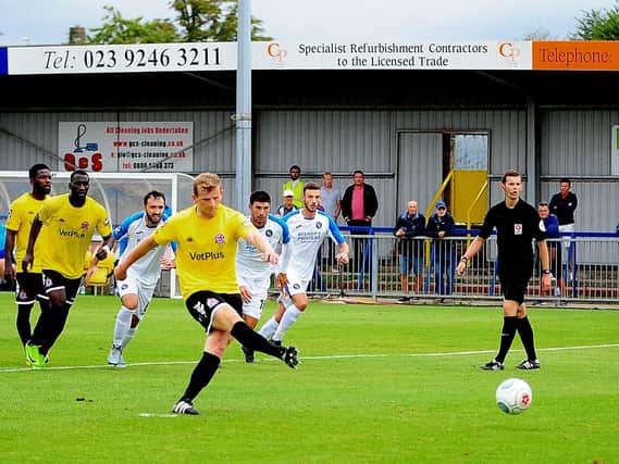Danny Rowe scores from the spot at Havant and Waterlooville  Picture: STEVEMCLELLAN