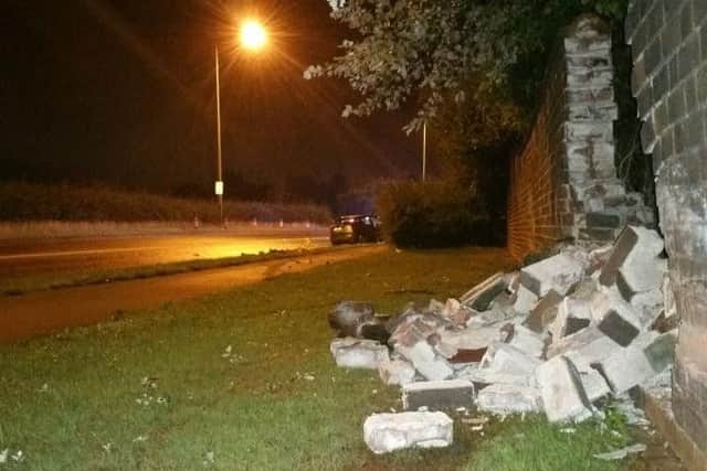 A man was arrested on suspicion of drink driving after a car ploughed through the wall of a property