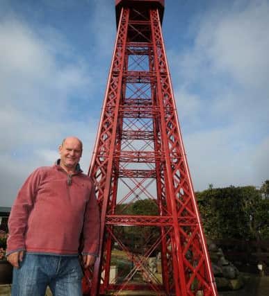 Doug in 2014 when he got his 20ft replica of Blackpool Tower from a collectors in Preston