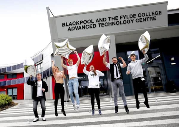 Blackpool and The Fylde College students celebrate receiving their
 results