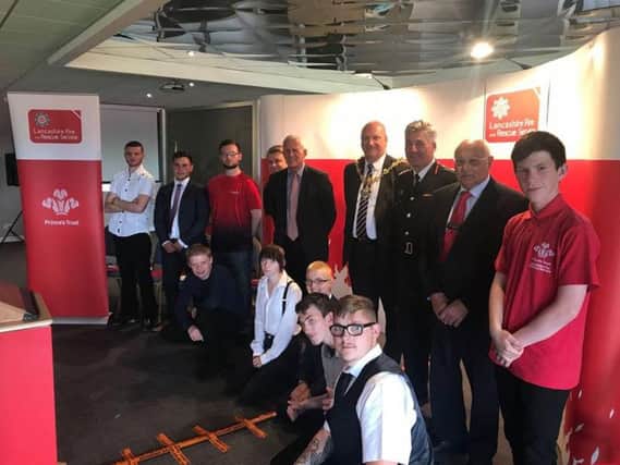 Blackpool South MP Gordon Marsden with  Lancashire Fire and Rescue and Princes Trust Team 72, Blackpool Coun Gary Coleman, Lancashires Chief Fire Officer Chris Kenny
