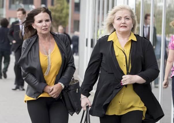 Maureen and Linda Nolan (right) arrive at the New York Stadium in  Rotherham for the funeral of Barry Chuckle