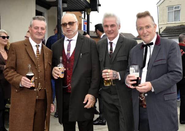 fromleft, Mick McLoughlin from Darlington, Glenn Staff from Norwich, Joe Murphy from Birmingham and Stuart Hardy from Scarborough at the Teddy Boys gathering in Cleveleys