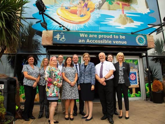 Disabilities minister Sarah Newton visited the Sandcastle and Blackpool Transport to see how they are making Blackpool more accessible