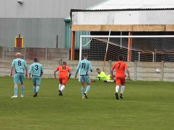 Ben Duffield opens the scoring from the penalty spot Picture: GIBSON