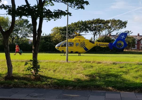 The air ambulance helicopter landed on Claremont Park in North Shore after a five-year-old boy fell from a first floor bathroom window in nearby Claremont Road at around 4.55pm on Saturday, August 25