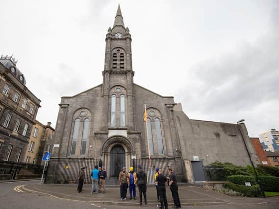 The doors to the Guru Nanak Gurdwara in Sheriff Brae, Edinburgh, which were deliberately set alight around 5am on Tuesday causing significant smoke damage. Photo credit: Jane Barlow/PA Wire
