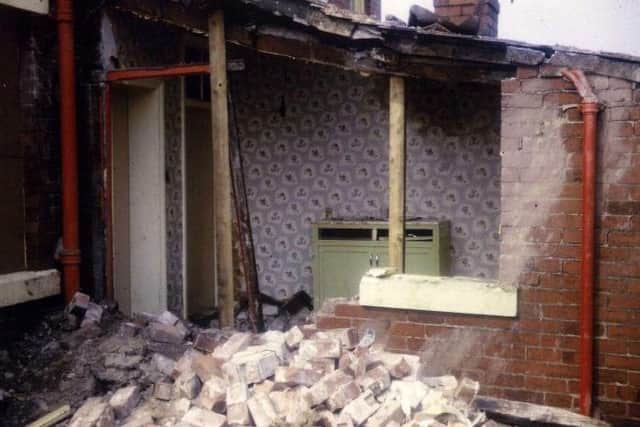 Damage to Mrs Lawrensons kitchen from the crashed Lightning in Pilling in September 1968