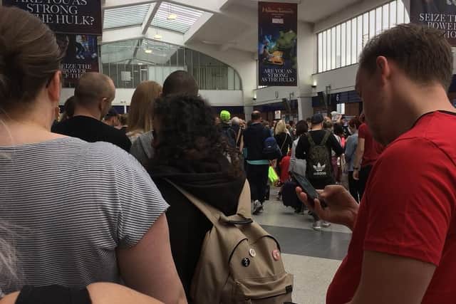 Queues at Blackpool North train station on Sunday, September 2, 2018, during the Illuminations Switch-On weekend, which also saw Britney Spears perform in the resort
(Picture: @Christiesgal/Twitter)