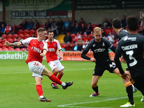 Fleetwood Town winger Ash Hunter in action against Bradford