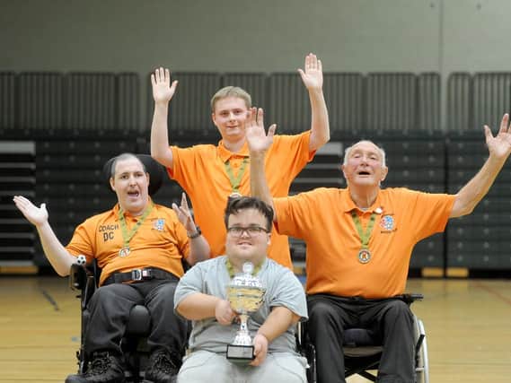 The winning Blackpool Boccia Club team of coach Daniel Clagg, James Knight, captain Jack Wilding with the trophy and Dave Burns  Pictures: DANIEL MARTINO