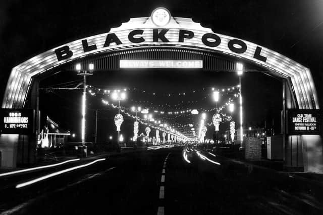 The Welcome Arch gets Blackpools 1965 Illuminations off to a glowing start