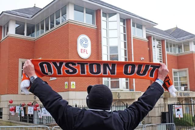 Blackpool fans demonstrated outside the EFL's headquarters in Preston earlier this year