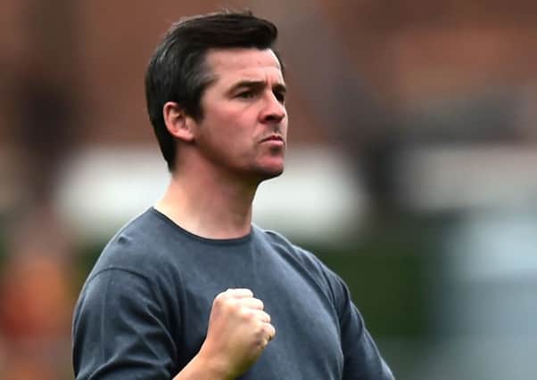 Fleetwood Town manager Joey Barton celebrates victory against Bradford City