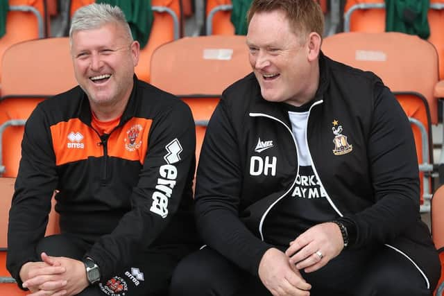 Terry McPhillips with new Bradford boss David Hopkin before the game