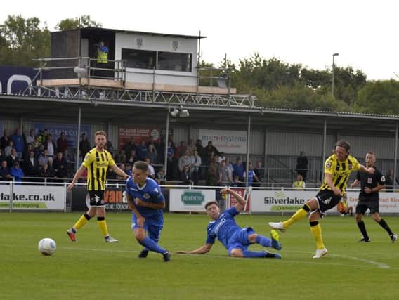 The outstanding Joe Cardle takes a shot at Eastleigh  Picture: STEVE MCLELLAN
