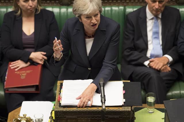 Prime Minister Theresa May speaking during Prime Mnister's Questions in the House of Commons, London. Photo credit: Mark Duffy/UK Parliament/PA Wire