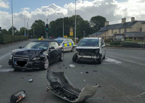 A two-car crash on the Kirkham bypass left it blocked at around 10.50am on Wednesday, September 12, 2018 (Picture: Blackpool Police/Twitter)