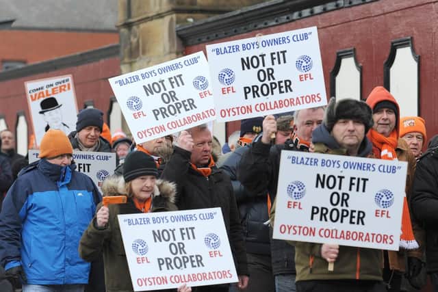 Angry Blackpool fans protested outside the EFL's HQ in March