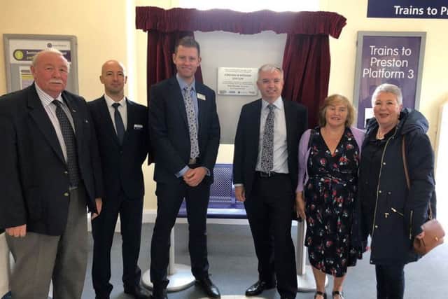 Reopening of Kirkham and Wesham rail station. From left: Coun Tony Ford, chairman of the South Fylde Line Comunity Rail Partnership, Geoffrey Jerome of Northern, Andrew Morgan, Network Rail senior sponsior, Mark Menzies MP,  Coun Linda Nulty, County Coun Liz Oades