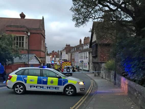 Handout photo taken with permission from the Twitter feed of Sam Proudfoot @samproudy01 of emergency services in Salisbury after two people fell ill in a Prezzo restaurant in the city (Photo: Sam Proudfoot/PA)