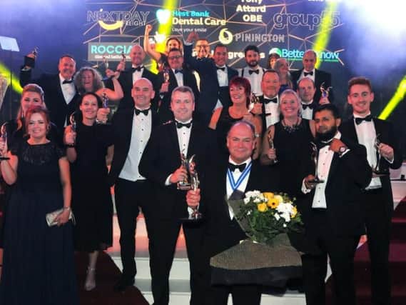 The winners of the Be Inspired in Business Awards for 2018 celebrate in teh Blackpool Tower Ballroom