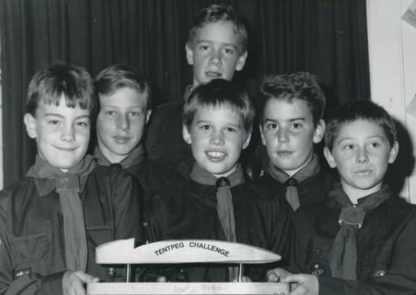 Winners of the Tent Peg challenge trophy from the 8th Lytham St Annes troop, in October 1989, were  from left  front row: Simon Thistlethwiate, Robert Fraser and Jason McLema. Back row: Lee McLema, Richard Evans and Sam Dopping