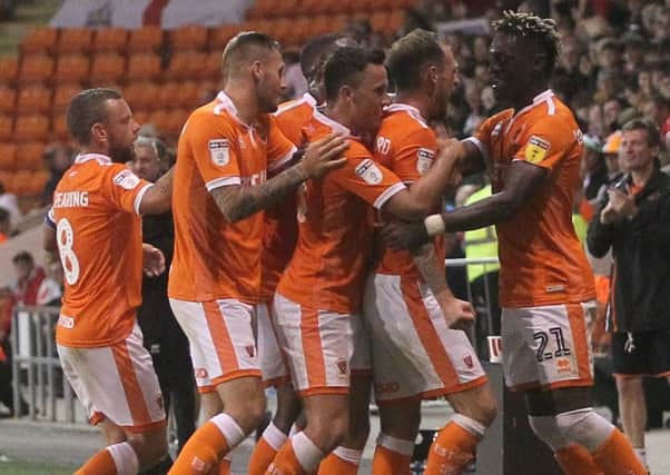 Blackpool's Harry Pritchard celebrates scoring against Barnsley
