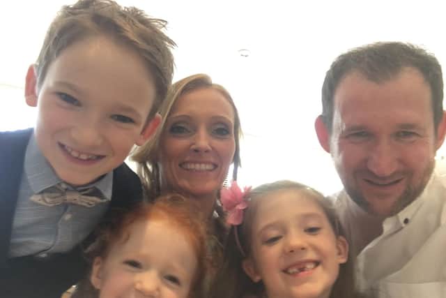Jessica Woods, six, who has NF1, with her parents, Krista and Gary and brother Harrison, eight, and sister Amaya, three