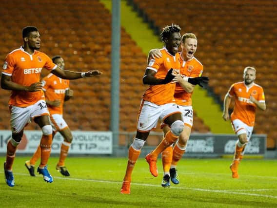 Armand Gnanduillet celebrates putting Blackpool in front