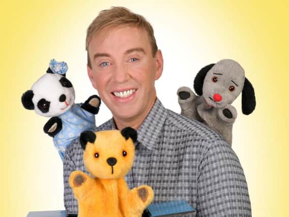Sooty, Sweep and Soo with presenter Richard Cadell. The gang will be the stars of a film projected onto Blackpool Tower