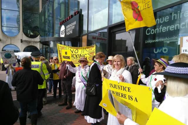 Anti-fracking campaigners at the Conservative Party conference in Birmingham where the incident took place