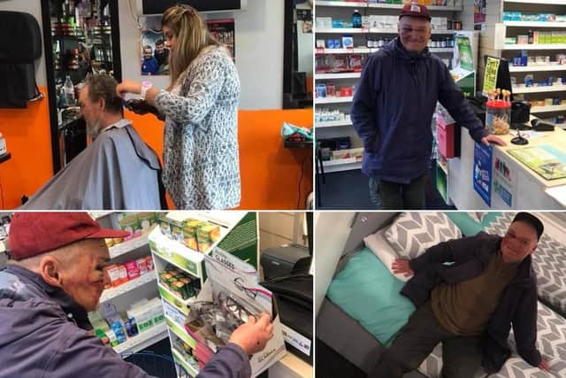Igor Gieci had his hair cut yesterday, was bought reading glasses and medicine, and given a place to stay for three nights for free (Pictures: Mark Butcher/Facebook)
