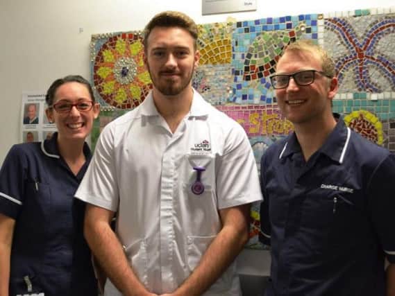 Stroke Ward Manager Leanne Macefield, student nurse Connor McKiernan and Charge Nurse and CLiP mentor Matt Pover.