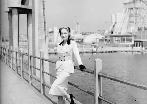 Marlene Dietrich at Blackpool Pleasure Beach prior to her performance at Blackpool Opera House in 1955.