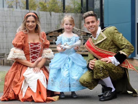 Jade Natalie as Cinderella and Carl Tracey as Prince Charming meet Little Rascals' own Cinders Matilda Bould