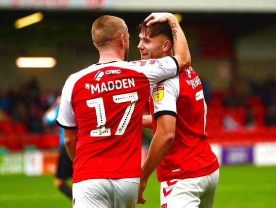 Fleetwood scorers Paddy Madden and Wes Burns
