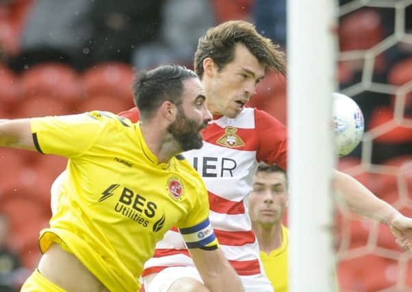Craig Morgan in action on his return to the Fleetwood side at Doncaster