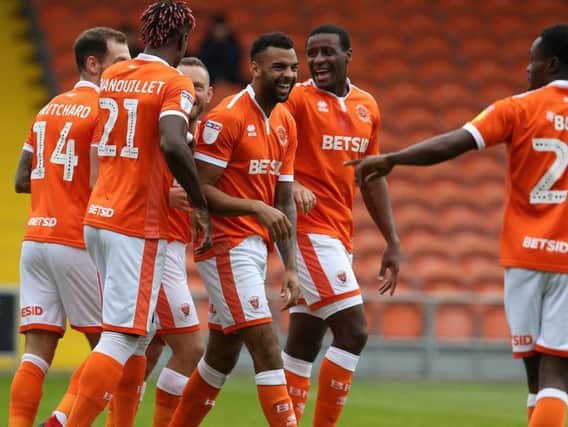 Blackpool's players celebrate Curtis Tilt's early opener