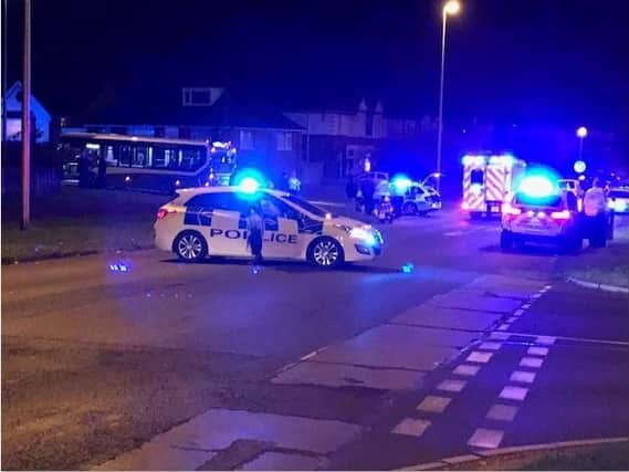Police temporarily closed Devonshire Road after a scooter was in collision with a bus on Saturday night.