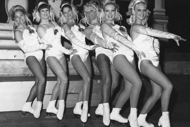 The coolest show in town. Six members of the ice chorus of the new Blackpool Ice Drome Summer Show, 1974. From left: Jackie Jordan, Carol Rayner, Diane Coweles, Mandy McKinley, Dawn Cartwright and Susie Tyler