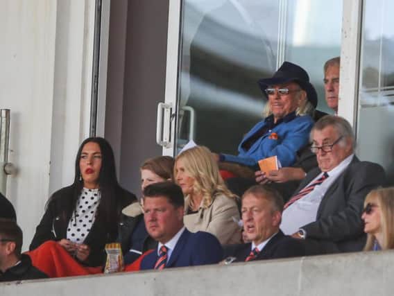 Myles Cunliffe and Dennis Rogers pictured with Owen Oyston at Blackpool's recent home game against Accrington Stanley