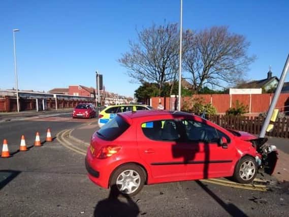 A crash involving fire engine and car has blocked off a road in Blackpool.
