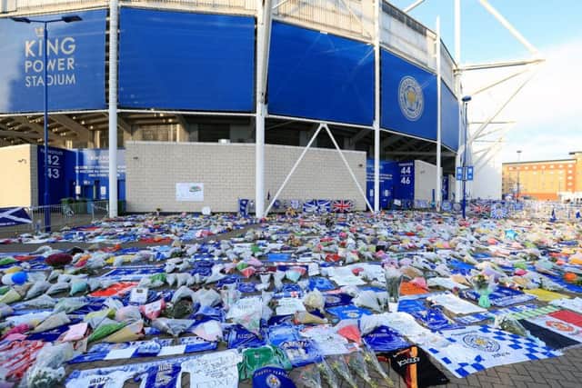 The moving tributes on display outside Leicester Citys King Power Stadium