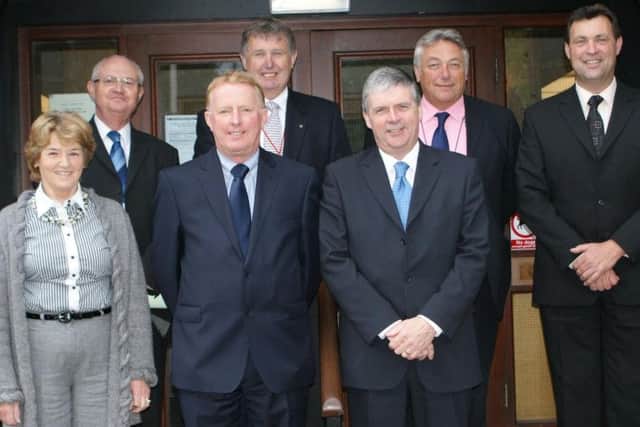 Wyre Borough Council Cabinet - full cabinet Front l-r Lynne Bowen, Peter Gibson and Alan Vincent. Back l-r Roger Berry, Barry Birch, Pete Murphy and Paul Moon.