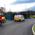 Emergency services at the scene of the crash this morning