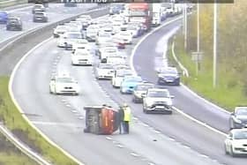 A car has overturned on the M6.