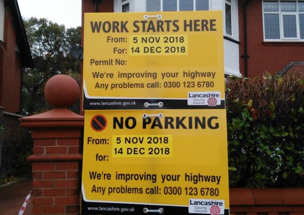 Signs indicating pavement replacement works at Norfolk Road, Lytham