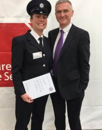 Firefighter Sarah Holden, from Preesall, with husband Richard. She has been chosen to represent Lancashire Fire and Rescue Service in in a Remembrance service in London.